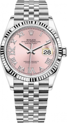 replica Rolex Datejust 36mm Stainless Steel Midsize Watch 126234 Pink Roman VI IX Jubilee