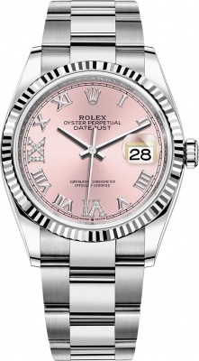 replica Rolex Datejust 36mm Stainless Steel Midsize Watch 126234 Pink Roman VI IX Oyster