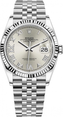 replica Rolex Datejust 36mm Stainless Steel Midsize Watch 126234 Silver Roman VI IX Jubilee