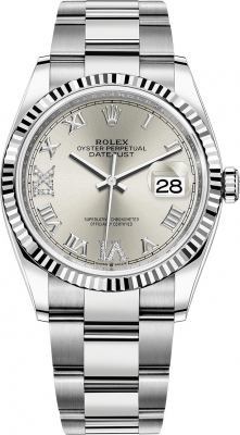 replica Rolex Datejust 36mm Stainless Steel Midsize Watch 126234 Silver Roman VI IX Oyster