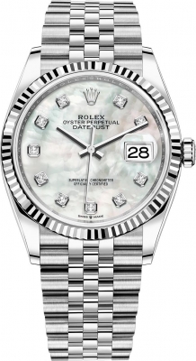 replica Rolex Datejust 36mm Stainless Steel Midsize Watch 126234 White MOP Diamond Jubilee