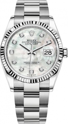 replica Rolex Datejust 36mm Stainless Steel Midsize Watch 126234 White MOP Diamond Oyster