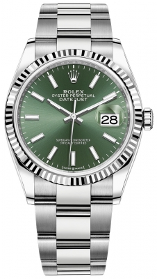 replica Rolex Datejust 36mm Stainless Steel Midsize Watch 126234 Mint Green Index Oyster