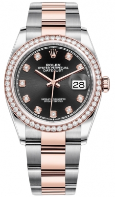 replica Rolex Datejust 36mm Stainless Steel and Rose Gold Ladies Watch 126281RBR Black Diamond Oyster