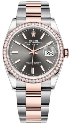 replica Rolex Datejust 36mm Stainless Steel and Rose Gold Ladies Watch 126281RBR Dark Rhodium Index Oyster