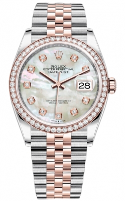 replica Rolex Datejust 36mm Stainless Steel and Rose Gold Ladies Watch 126281RBR MOP Diamond Jubilee