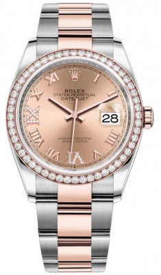 replica Rolex Datejust 36mm Stainless Steel and Rose Gold Ladies Watch 126281RBR Rose VI IX Roman Oyster