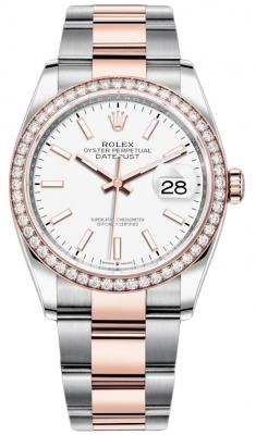 replica Rolex Datejust 36mm Stainless Steel and Rose Gold Ladies Watch 126281RBR White Index Oyster