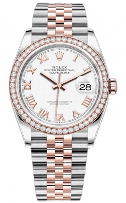 replica Rolex Datejust 36mm Stainless Steel and Rose Gold Ladies Watch 126281RBR White Roman Jubilee