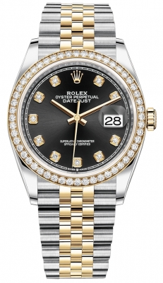 replica Rolex Datejust 36mm Stainless Steel and Yellow Gold Ladies Watch 126283RBR Black Diamond Jubilee