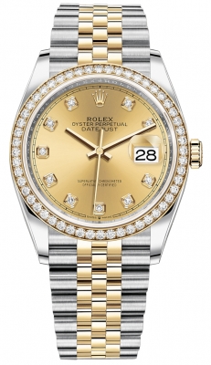 replica Rolex Datejust 36mm Stainless Steel and Yellow Gold Ladies Watch 126283RBR Champagne Diamond Jubilee