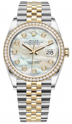 replica Rolex Datejust 36mm Stainless Steel and Yellow Gold Ladies Watch 126283RBR MOP Diamond Jubilee