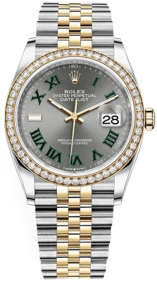 replica Rolex Datejust 36mm Stainless Steel and Yellow Gold Ladies Watch 126283RBR Slate Roman Jubilee