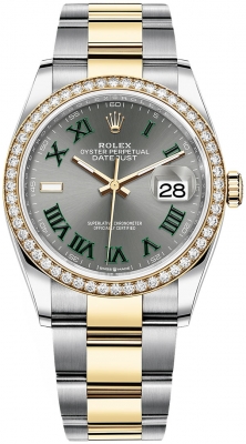 replica Rolex Datejust 36mm Stainless Steel and Yellow Gold Ladies Watch 126283RBR Slate Roman Oyster