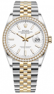 replica Rolex Datejust 36mm Stainless Steel and Yellow Gold Ladies Watch 126283RBR White Index Jubilee