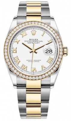 replica Rolex Datejust 36mm Stainless Steel and Yellow Gold Ladies Watch 126283RBR White Roman Oyster