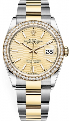 replica Rolex Datejust 36mm Stainless Steel and Yellow Gold Ladies Watch 126283rbr Golden Fluted Oyster