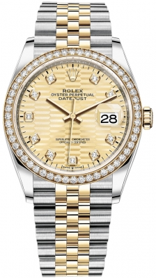 replica Rolex Datejust 36mm Stainless Steel and Yellow Gold Ladies Watch 126283rbr Golden Fluted Diamond Jubilee