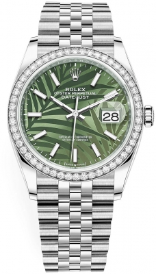 replica Rolex Datejust 36mm Stainless Steel Midsize Watch 126284rbr Olive Green Palm Jubilee