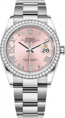 replica Rolex Datejust 36mm Stainless Steel Midsize Watch 126284rbr Pink Roman VI IX Oyster