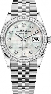 replica Rolex Datejust 36mm Stainless Steel Midsize Watch 126284rbr White MOP Diamond Jubilee