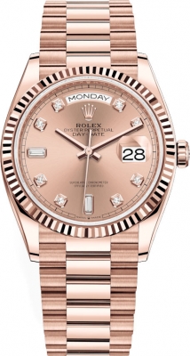 replica Rolex Day-Date 36mm Everose Gold Midsize Watch 128235 Rose Diamond