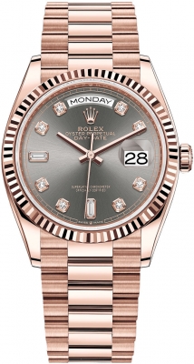 replica Rolex Day-Date 36mm Everose Gold Midsize Watch 128235 Slate Diamond