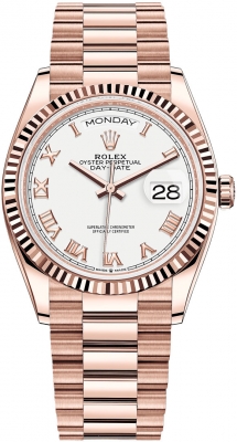 replica Rolex Day-Date 36mm Everose Gold Midsize Watch 128235 White Roman