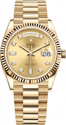 replica Rolex Day-Date 36mm Yellow Gold Midsize Watch 128238 Champagne Diamond