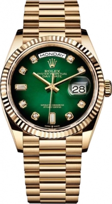 replica Rolex Day-Date 36mm Yellow Gold Midsize Watch 128238 Green Graduated Diamond