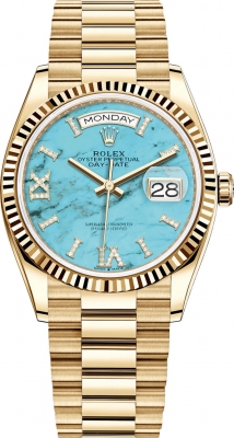 replica Rolex Day-Date 36mm Yellow Gold Midsize Watch 128238 Turquoise