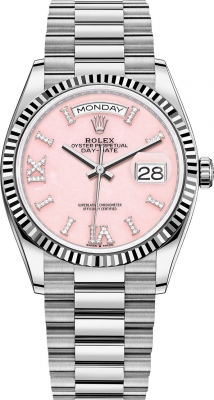 replica Rolex Day-Date 36mm White Gold Midsize Watch 128239 Pink Opal