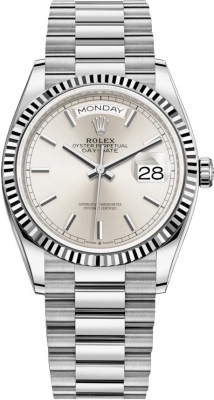 replica Rolex Day-Date 36mm White Gold Midsize Watch 128239 Silver Index