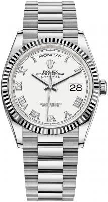 replica Rolex Day-Date 36mm White Gold Midsize Watch 128239 White Roman