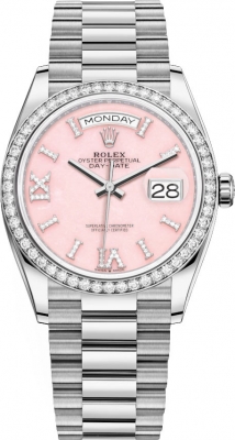 replica Rolex Day-Date 36mm White Gold Midsize Watch 128349RBR Pink Opal