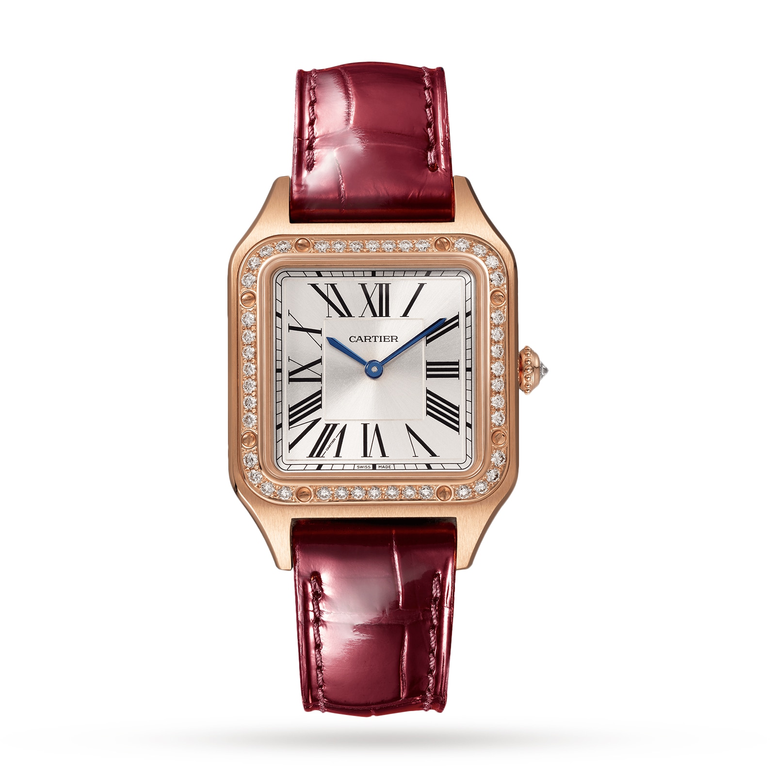 replica Cartier Santos-Dumont Watch Small Model Rose Gold Diamonds Leather Strap WJSA0017