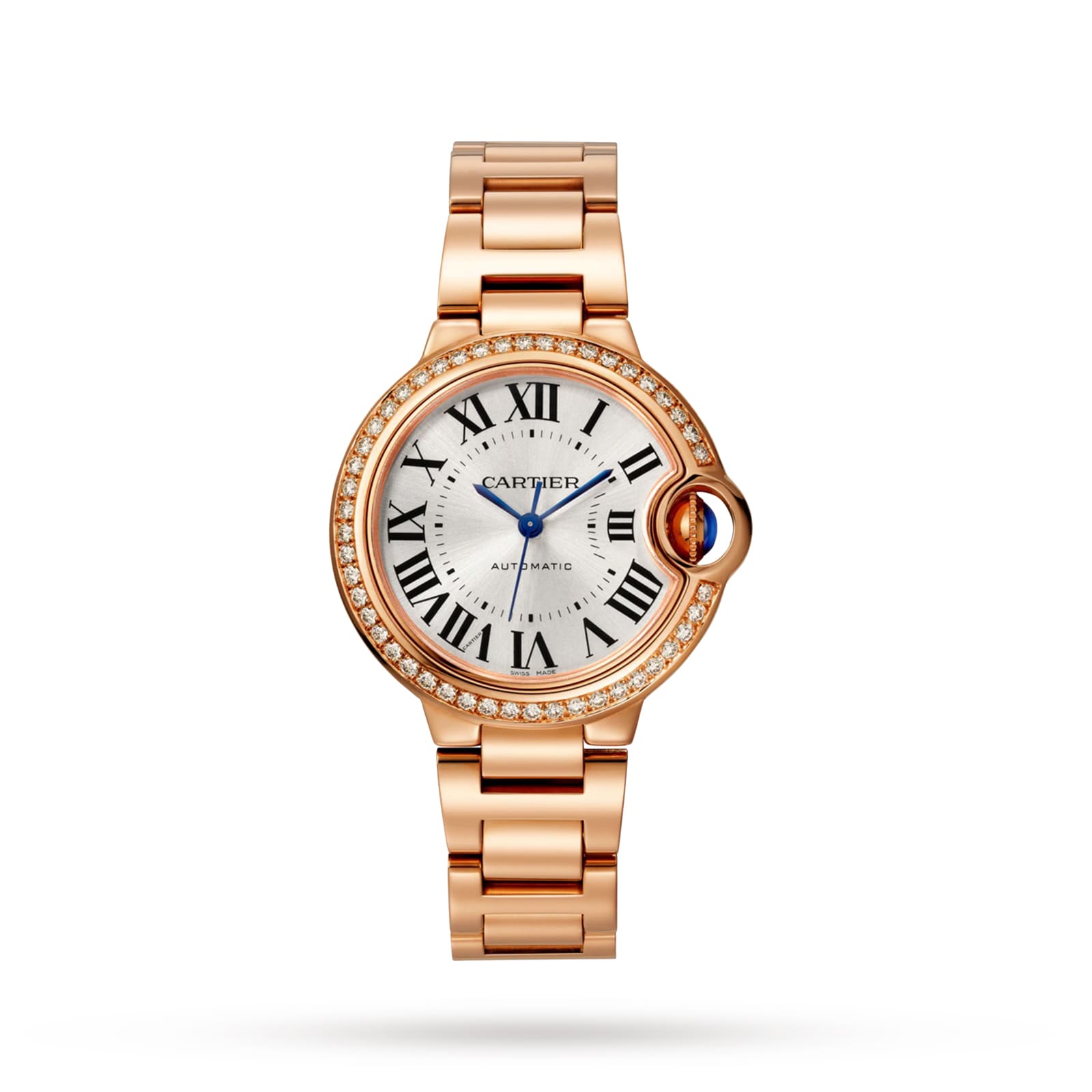 replica Cartier Ballon Bleu De Cartier Watch 33mm Mechanical Movement With Automatic Winding Rose Gold Diamonds WJBB0063