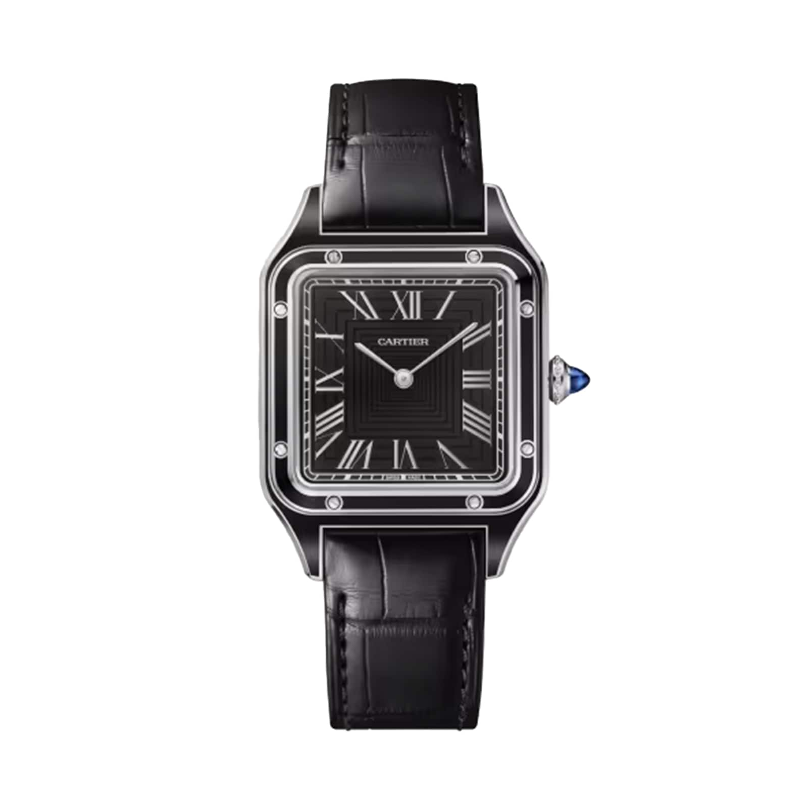 replica Cartier Santos-Dumont Watch Large Model Manual Merchanical Movement Steel Lacquer Leather WSSA0046