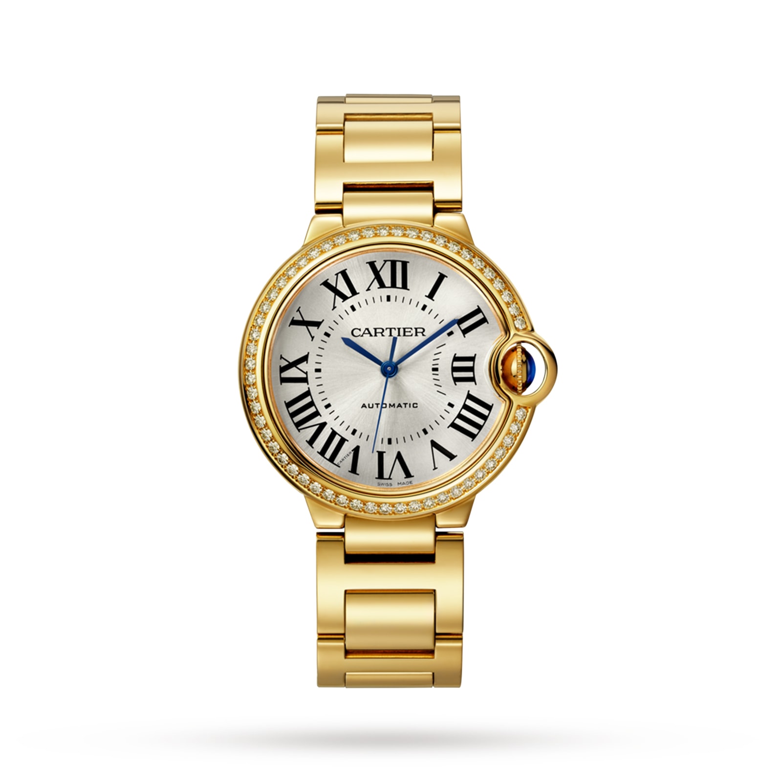 replica Cartier Ballon Bleu De Cartier Watch 33mm Mechanical Movement With Automatic Winding Yellow Gold Diamonds WJBB0069