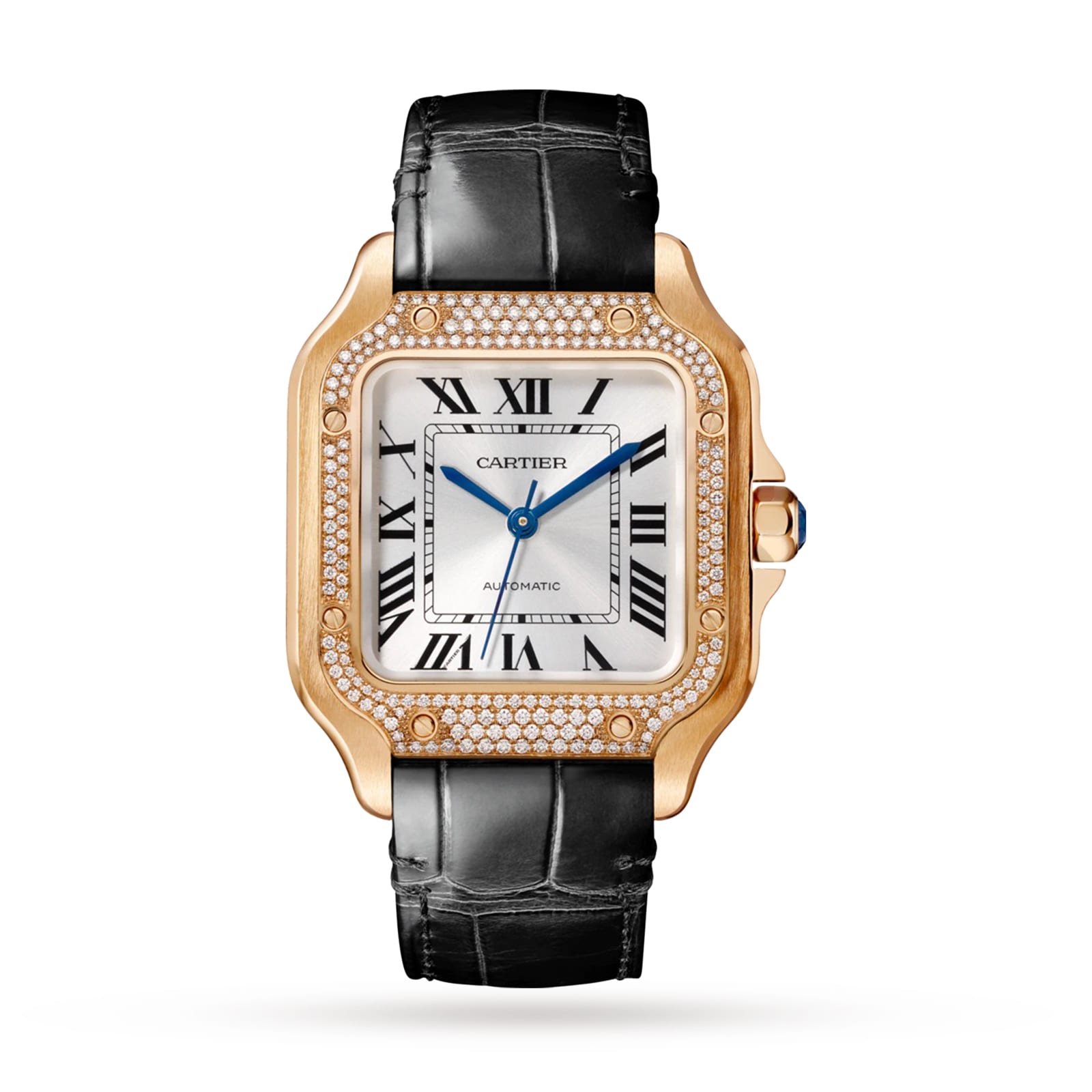 replica Cartier Santos De Cartier Watch Medium Model Automatic Movement Rose Gold Diamonds WJSA0012