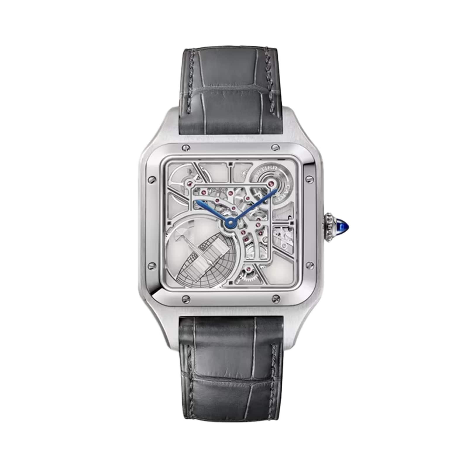 replica Cartier Santos-Dumont Skeleton Watch Large Model Automatic Movement Steel Leather WHSA0032