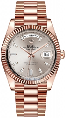 replica Rolex Day-Date 40mm Everose Gold Mens Watch 228235 Sundust Baguette Index