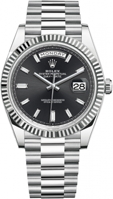 replica Rolex Day-Date 40mm Platinum Mens Watch 228236 Black Baguette