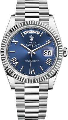 replica Rolex Day-Date 40mm Platinum Mens Watch 228236 Bright Blue Roman