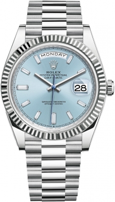 replica Rolex Day-Date 40mm Platinum Mens Watch 228236 Ice Blue Baguette