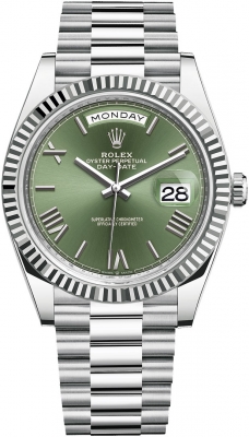 replica Rolex Day-Date 40mm Platinum Mens Watch 228236 Olive Green Roman