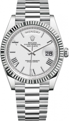 replica Rolex Day-Date 40mm Platinum Mens Watch 228236 White Roman