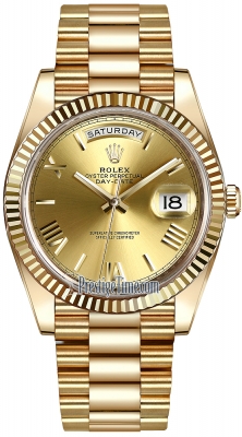 replica Rolex Day-Date 40mm Yellow Gold Mens Watch 228238 Champagne Roman