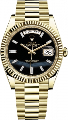 replica Rolex Day-Date 40mm Yellow Gold Mens Watch 228238 Onyx Baguette