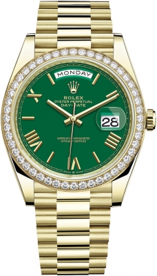 replica Rolex Day-Date 40mm Yellow Gold Mens Watch 228348RBR Green Roman